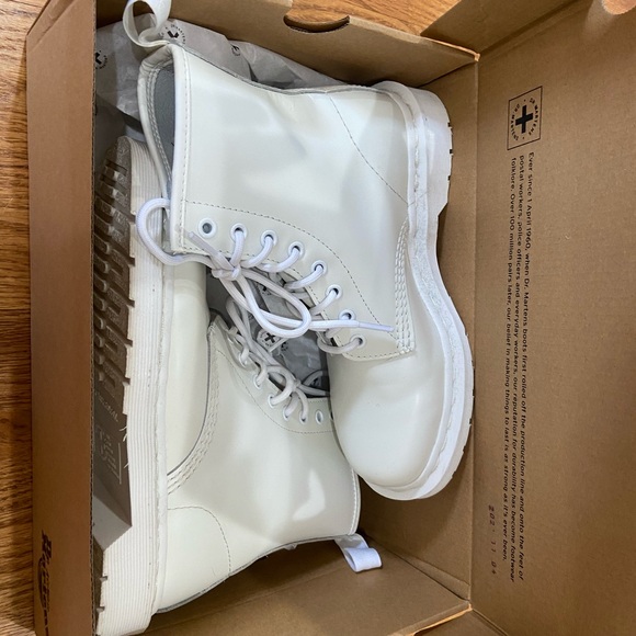 Dr. Martens Shoes - Dr. Martens Women’s White Lace-Up Combat Boots